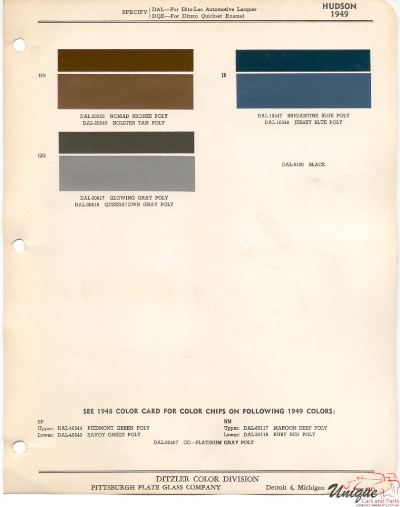 1949 AMC Hudson PPG 3 Paint Charts